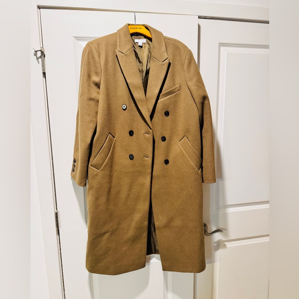Topshop PETITE Tan Double-Breasted Coat